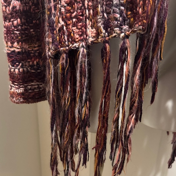 Free People Knit Alpaca & Wool  Burgundy Fringed Cardigan, Sz Medium - Picture 8 of 16